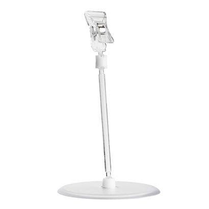 Sign-Clip mit kleiner Klammer und Tellerfuß (Ø 90 mm), 10 cm Verlängerung, transparent 