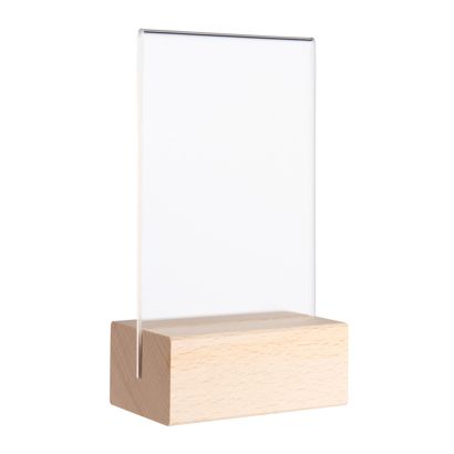 Tischaufsteller MODUL, Acrylglastasche mit Holzsockel Holzsockel mit geradem Einsteckschlitz | Buche | A7