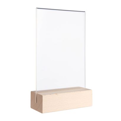Tischaufsteller MODUL, Acrylglastasche mit Holzsockel Holzsockel mit geradem Einsteckschlitz | Buche | A6
