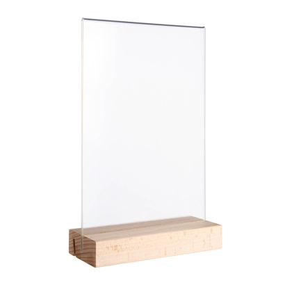 Tischaufsteller MODUL, Acrylglastasche mit Holzsockel Holzsockel mit geradem und schrägem Einsteckschlitz | Buche | A5