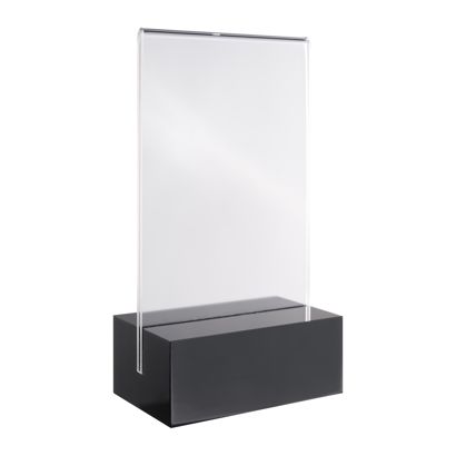 Tischaufsteller MODUL, Acrylglastasche mit Acrylsockel schwarz, transparent | A7 | glänzend