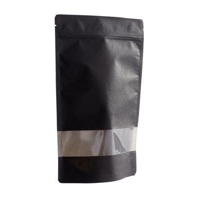 Standbodenbeutel Kraftpapier mit Sichtfenster 110 x 185 mm | schwarz