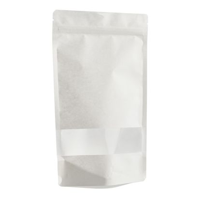 Standbodenbeutel Kraftpapier mit Sichtfenster 160 x 270 mm | weiß