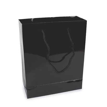 Geschenktasche, glänzend schwarz | 20 x 25 x 8 cm
