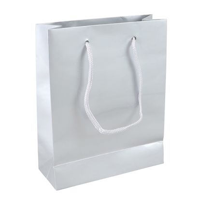 Geschenktasche, glänzend silber | 20 x 25 x 8 cm