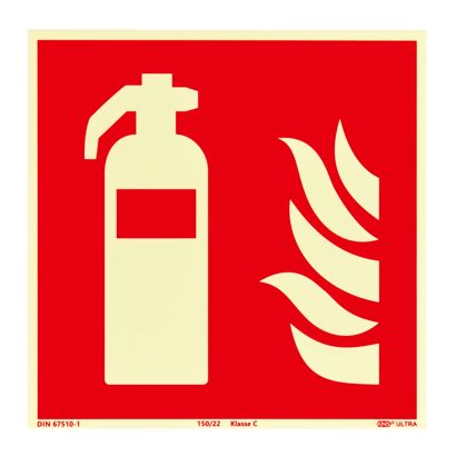 Brandschutzzeichen Feuerlöscher langnachleuchtend, Kunststoff, ISO 7010 200 x 200 mm