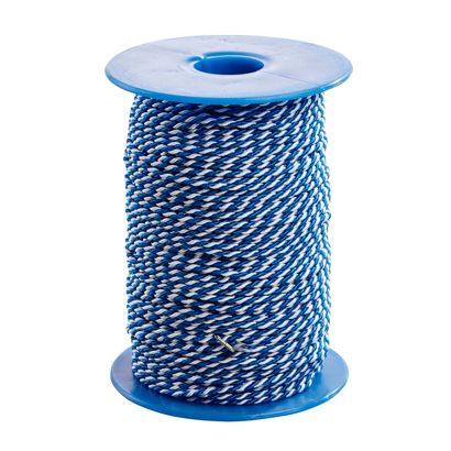 Atlaskordel auf Rolle, 2 mm x 100 m, Viskose weiß, blau