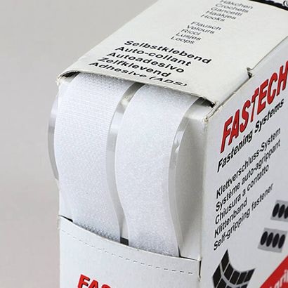 Klettband SET in Spenderbox, 20 mm, 5 m, selbstklebend, weiß 