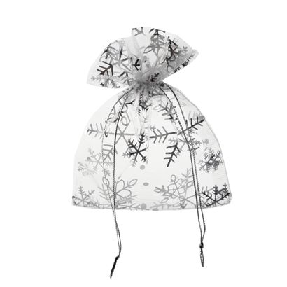 Organzasäckchen mit weihnachtlichem Motiv 80 x 100 mm | Schneeflocke/Eiskristall