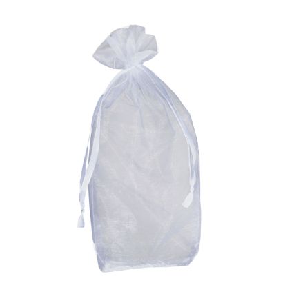 Sachet en organza avec soufflet de fond et fermeture à bande de satin 