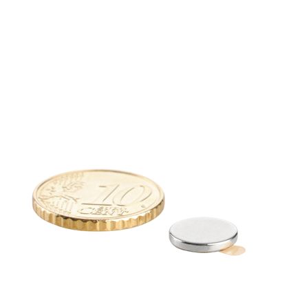Scheibenmagnete aus Neodym, selbstklebend silber | 10 mm x 1,5 mm | 3M 467