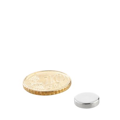Scheibenmagnete Neodym 10 mm x 2,5 mm   | N35, axial (parallel zur Höhe) 