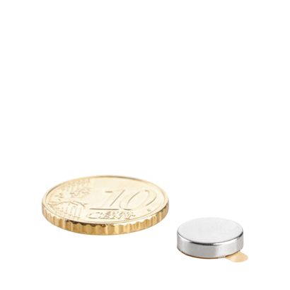 Scheibenmagnete aus Neodym, selbstklebend silber | 10 mm x 2,5 mm | 3M 468