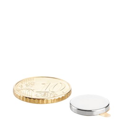 Scheibenmagnete aus Neodym, selbstklebend silber | 13 mm x 2 mm | 3M 467