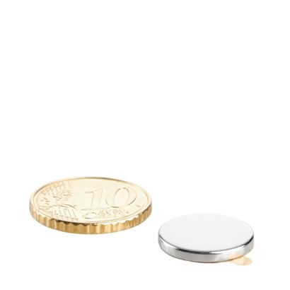 Scheibenmagnete aus Neodym, selbstklebend silber | 15 mm x 2 mm | 3M 467