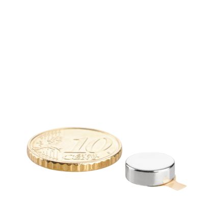 Scheibenmagnete aus Neodym, selbstklebend silber | 8 mm x 3 mm | 3M 468
