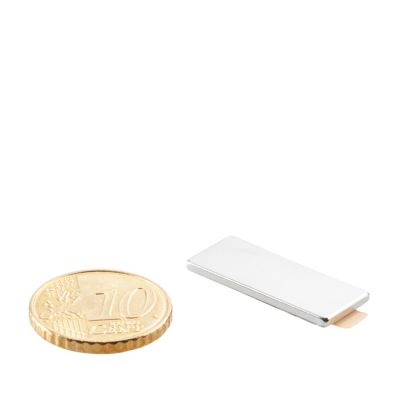 Quadermagnete aus Neodym, selbstklebend, vernickelt 25 x 10 mm | 1,5 mm