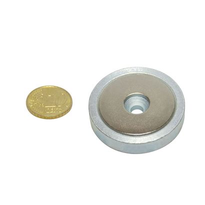 Topfmagnet mit Bohrung und Senkung, Neodym 40 mm | 58,2 kg | verzinkt
