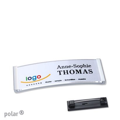 Namensschild mit Nadel polar® edelstahl | 64 x 22 mm