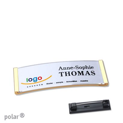 Namensschild mit Nadel polar® gold | 64 x 22 mm