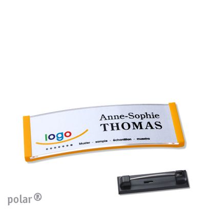 Namensschild mit Nadel polar® gelb | 64 x 22 mm