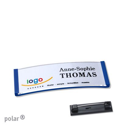 Namensschild mit Nadel polar® blau | 64 x 22 mm