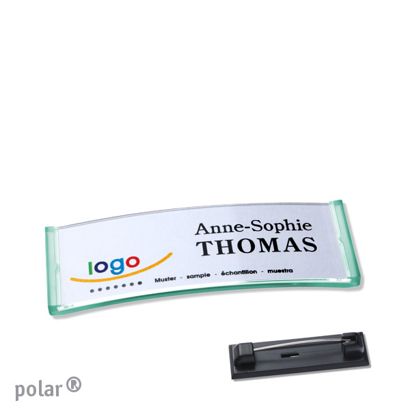 Namensschild mit Nadel polar® transluzent, grün | 64 x 22 mm