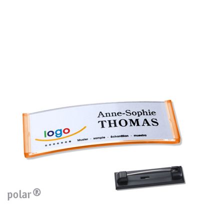 Namensschild mit Nadel polar® transluzent, orange | 64 x 22 mm