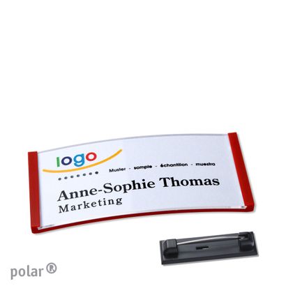 Namensschild mit Nadel polar® rot | 65 x 30 mm