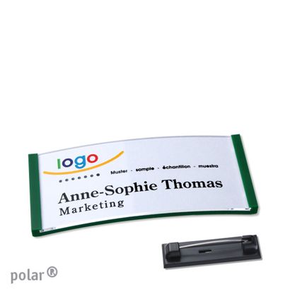 Namensschild mit Nadel polar® grün | 65 x 30 mm