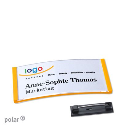 Namensschild mit Nadel polar® gelb | 65 x 30 mm