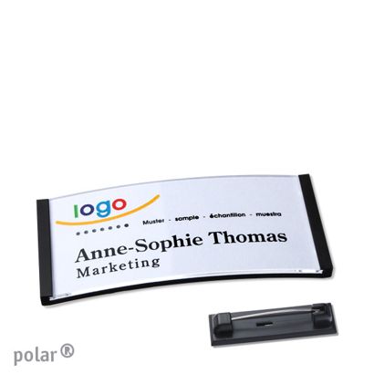 Namensschild mit Nadel polar® schwarz | 65 x 30 mm