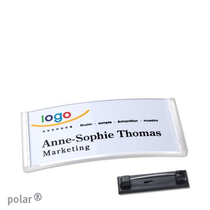 Namensschild mit Nadel polar® transparent | 65 x 30 mm