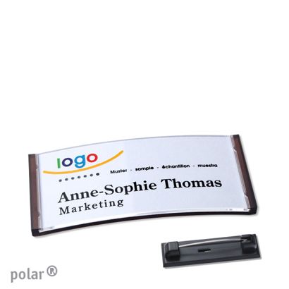 Namensschild mit Nadel polar® transluzent, anthrazit | 65 x 30 mm
