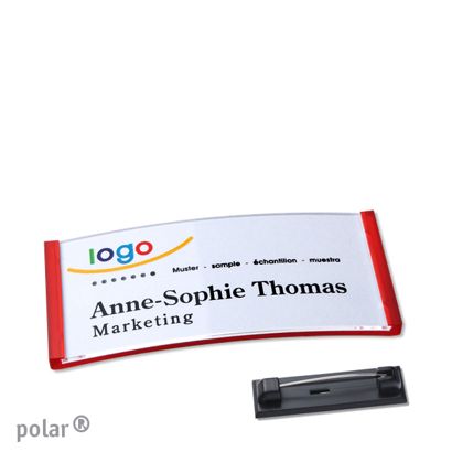 Namensschild mit Nadel polar® transluzent, rot | 65 x 30 mm