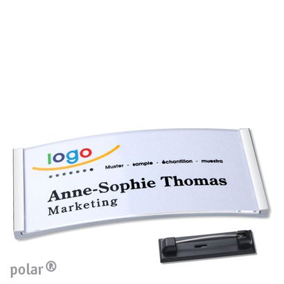 Namensschild mit Nadel polar® edelstahl | 74 x 34 mm