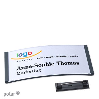 Namensschild mit Nadel polar® anthrazit | 74 x 34 mm