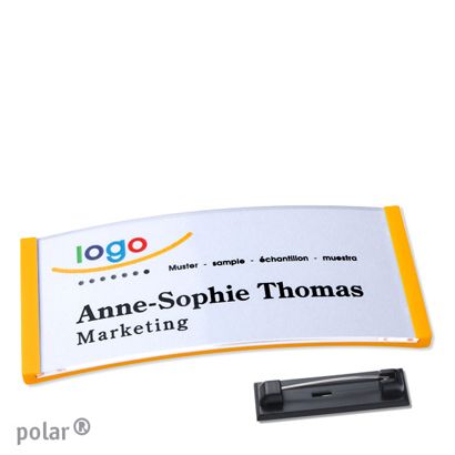 Namensschild mit Nadel polar® gelb | 74 x 34 mm