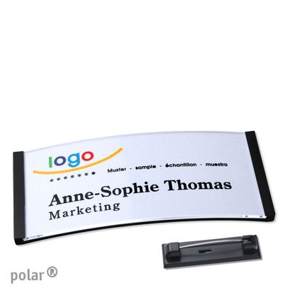 Namensschild mit Nadel polar® schwarz | 74 x 34 mm