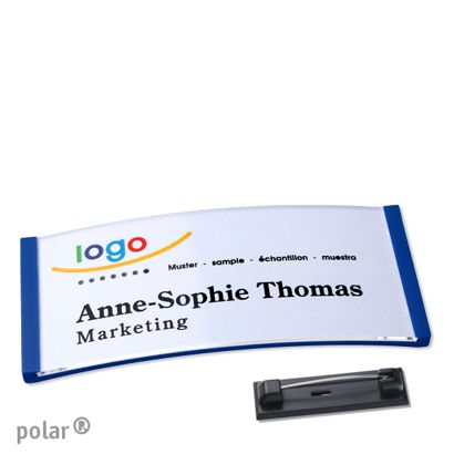 Namensschild mit Nadel polar® blau | 74 x 34 mm