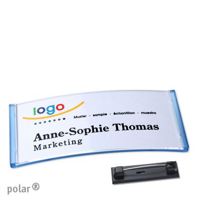 Namensschild mit Nadel polar® transluzent, blau | 74 x 34 mm