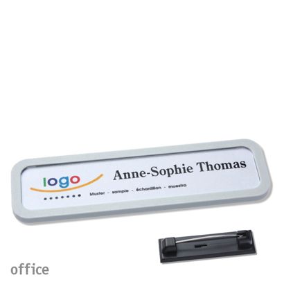 Namensschild mit Nadel OFFICE hellgrau | 75 x 17 mm