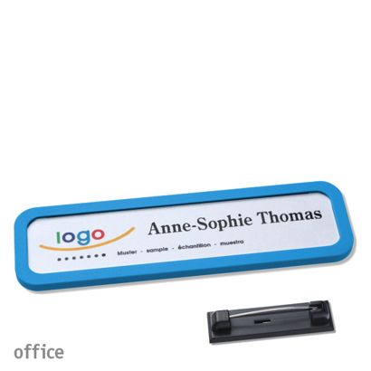 Namensschild mit Nadel OFFICE mittelblau | 75 x 17 mm