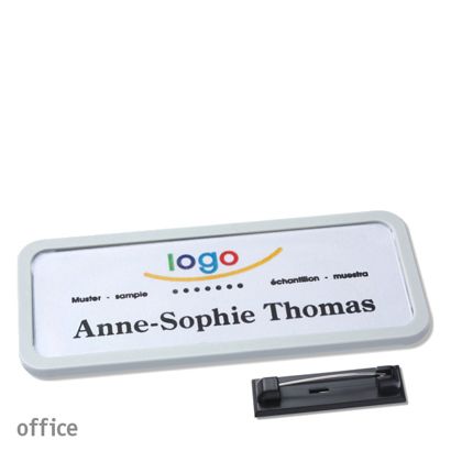 Namensschild mit Nadel OFFICE hellgrau | 75 x 27 mm