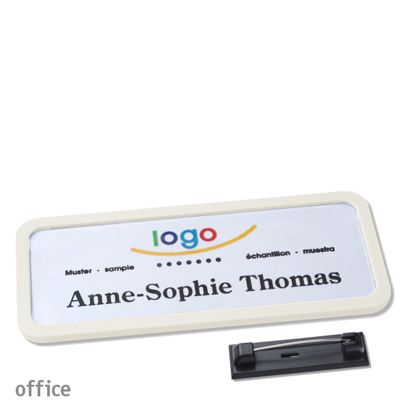 Namensschild mit Nadel OFFICE weiß | 75 x 27 mm