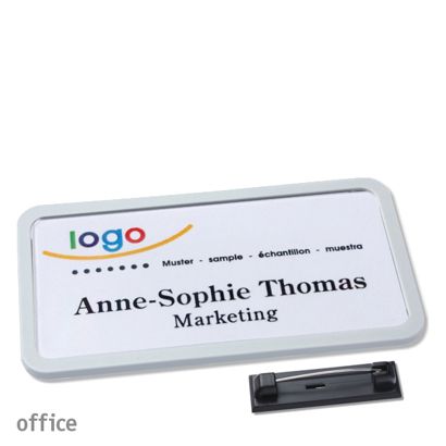 Namensschild mit Nadel OFFICE hellgrau | 75 x 37 mm
