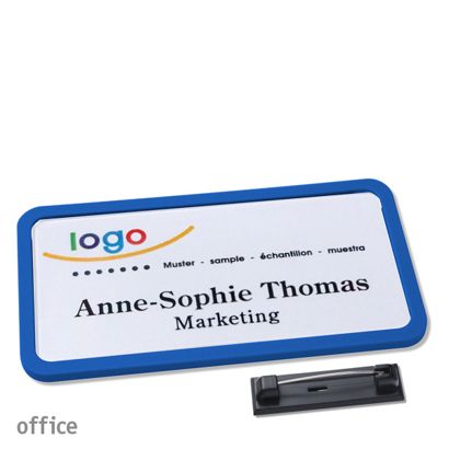 Namensschild mit Nadel OFFICE blau | 75 x 37 mm