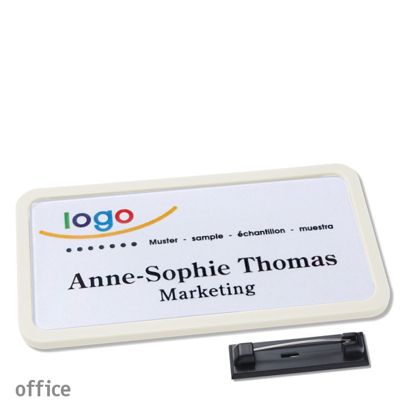 Namensschild mit Nadel OFFICE weiß | 75 x 37 mm