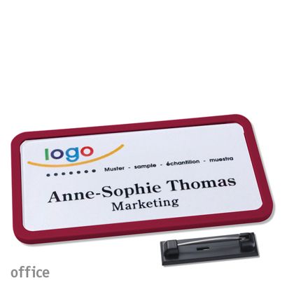 Namensschild mit Nadel OFFICE bordeauxviolett | 75 x 37 mm