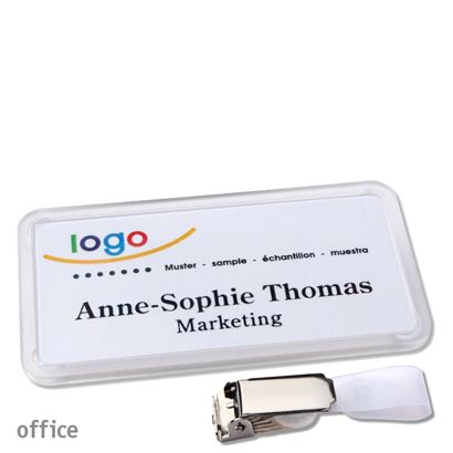 Namensschild mit Clip office Hängerclip | transparent | 75 x 37 mm